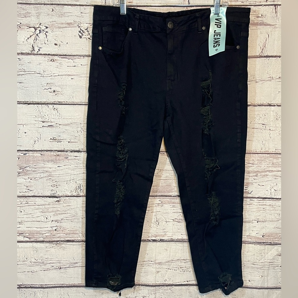 VIP JEANS Women's "Destructed Collection" Jeans with Sculpting Stretch Black-18
